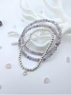 Сет браслетов из серебра и бусин